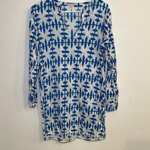 Barbara Gerwit Tunic Cover Up Blue White Size Large